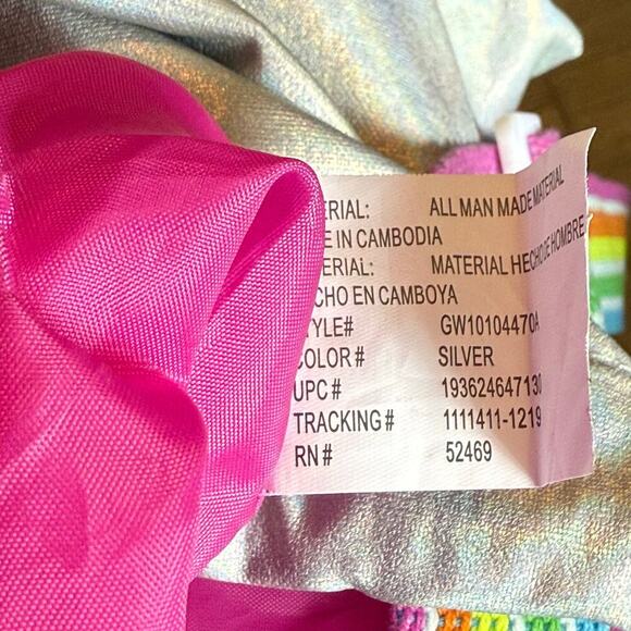 Iridescent Drawstring Bag Backpack with Rainbow Canvas Adjustable Straps - Picture 8 of 12